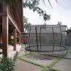 14FT Trampoline with backboard , Outdoor Pumpkin Trampoline for Kids and Adults with Enclosure Net and Ladder