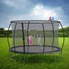 14FT Trampoline with backboard , Outdoor Pumpkin Trampoline for Kids and Adults with Enclosure Net and Ladder