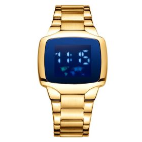 Men's Outdoor Sports Steel Band Watch (Option: Gold belt with blue face)