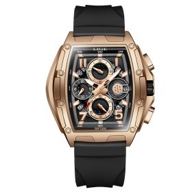 Men's Multi-functional Waterproof Calendar Sports Wine Barrel Curved Mirror Hollow Watch (Option: Gold Black)