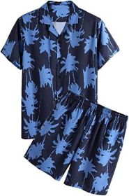 Men's 2 Piece Tracksuits Flower Hawaiian Suits Casual Button Down Short Sleeve Shirts and Shorts (size: M)